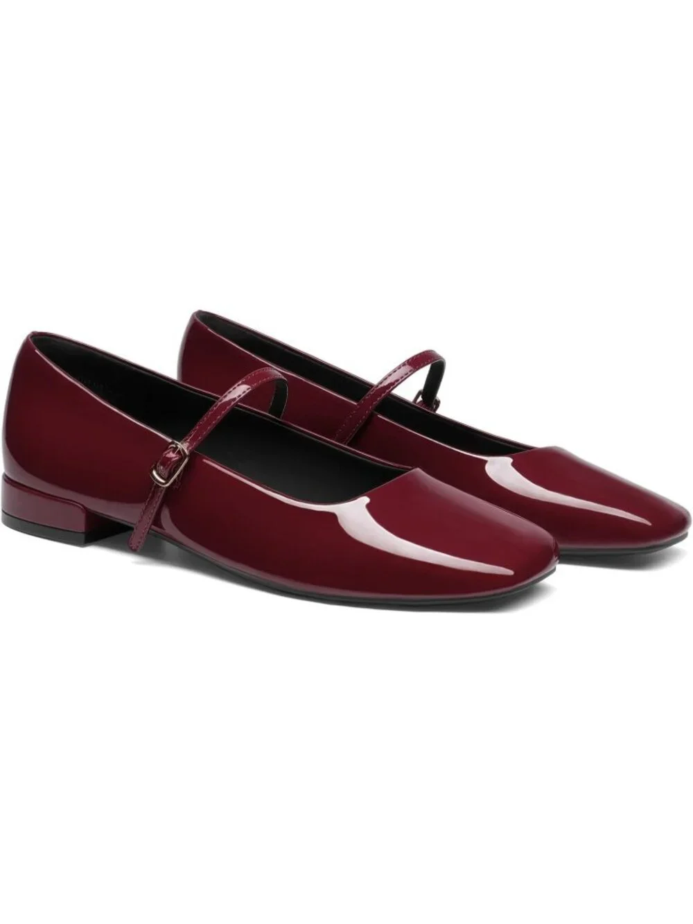 DREAM PAIRS Women's Burgundy Faux Leather Square Toe Buckle Flats Low Heel Shoes